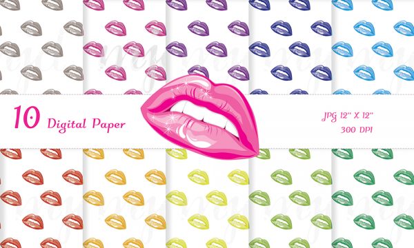 lips kiss pattern digital paper